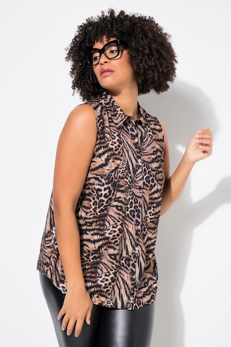 Blouse, mouwloze A-lijn, dierenprint