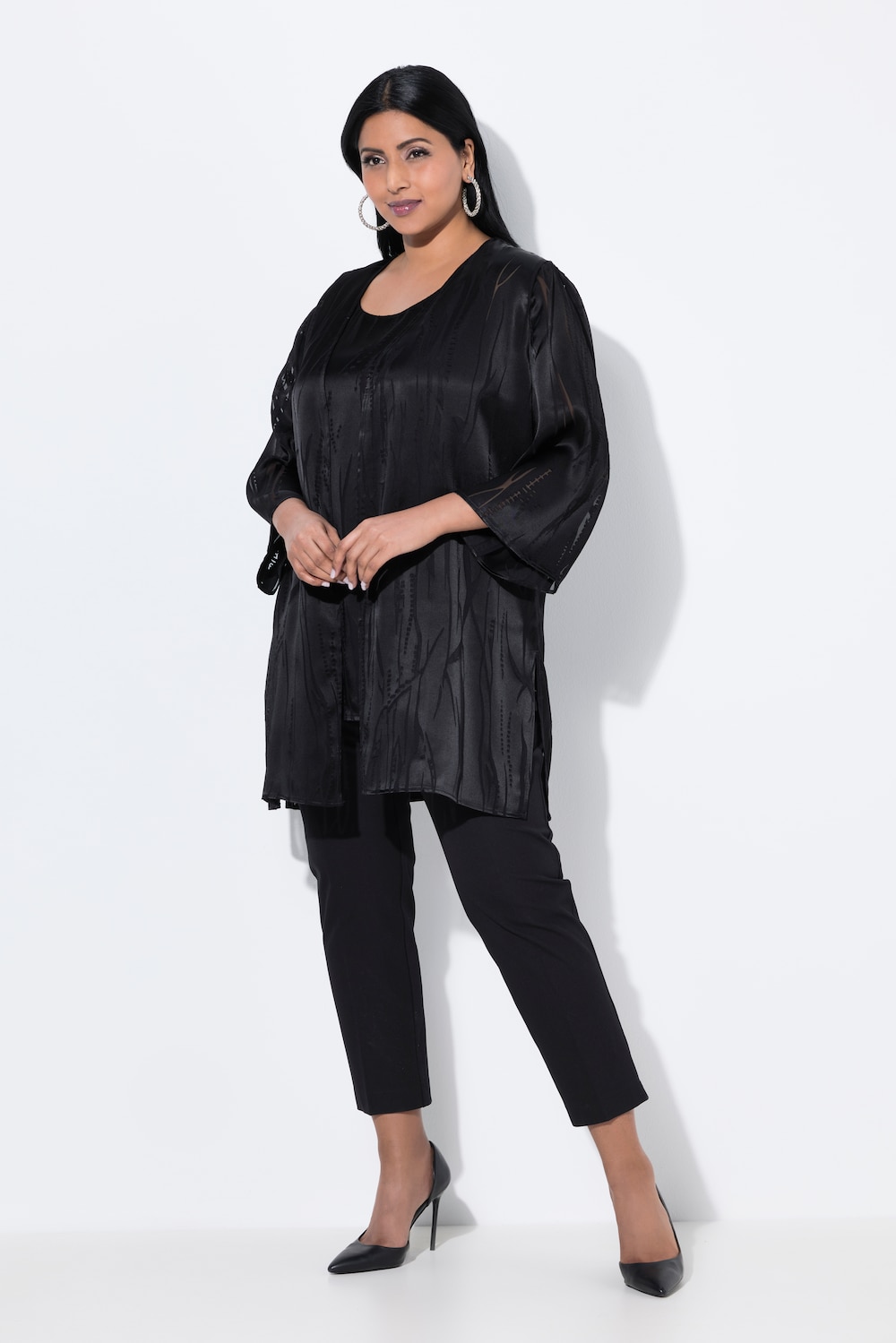 Große Größen Easy-Going-Jacke, Damen, schwarz, Größe: 50/52, Viskose/Polyester, Ulla Popken