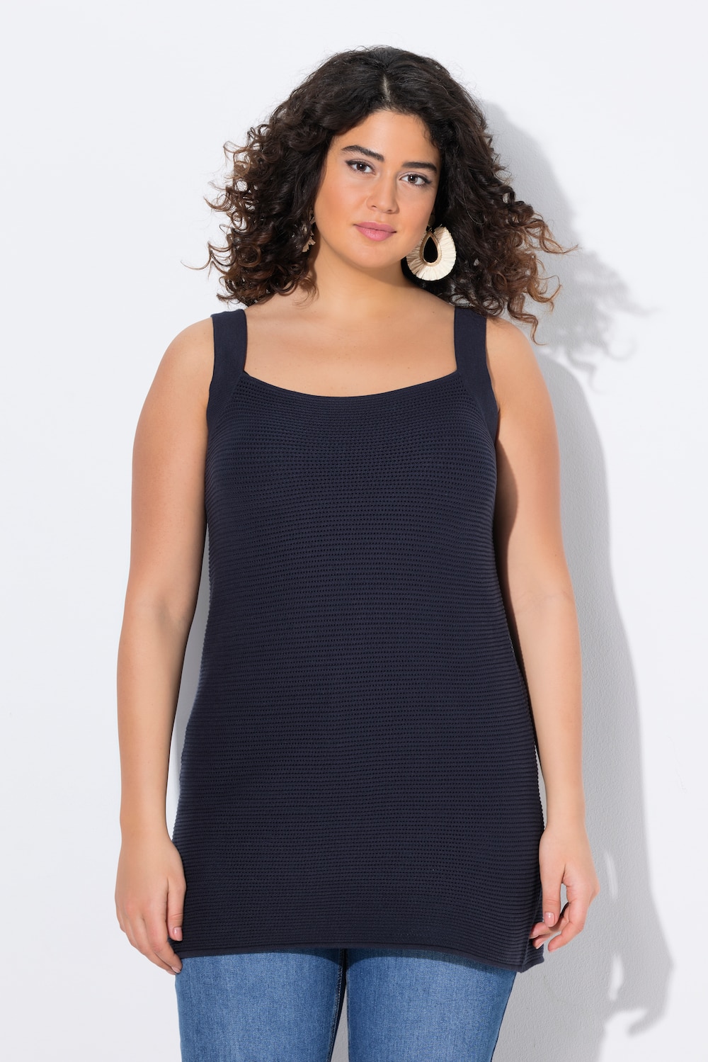 Thumbnail - Große Größen Stricktop, Damen, blau, Größe: 54/56, Baumwolle, Ulla Popken