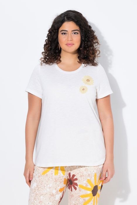 T-Shirt, Stickerei, Rundhals, Halbarm, Biobaumwolle