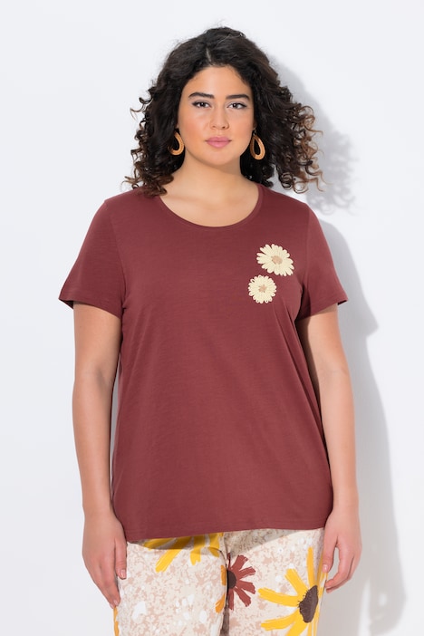 T-Shirt, Stickerei, Rundhals, Halbarm, Biobaumwolle