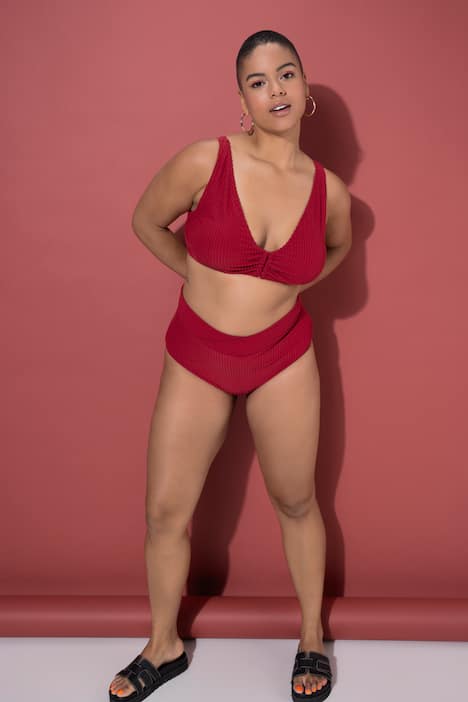 Top bikini, miękkie miseczki, paski frotte, ozdobne kółko