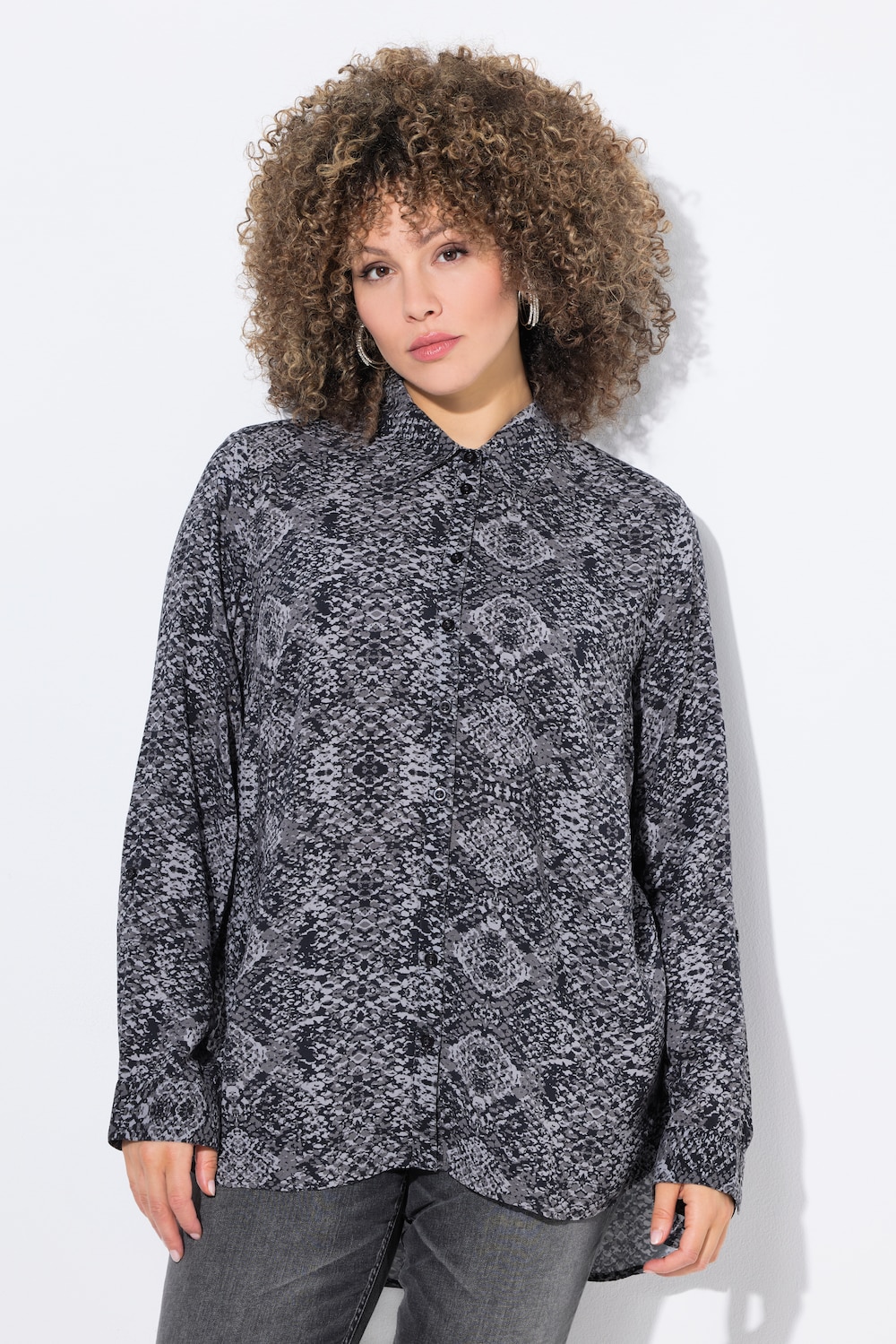 Große Größen Hemdbluse, Damen, grau, Größe: 54/56, Viskose, Ulla Popken