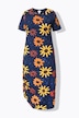 Jersey maxi-jurk, bloemen, ronde hals, halflange mouwen, biologisch katoen