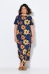 Jersey maxi-jurk, bloemen, ronde hals, halflange mouwen, biologisch katoen