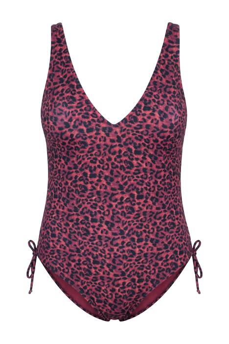 Plavky, leopardí potisk, měkké košíčky, postranní řasení