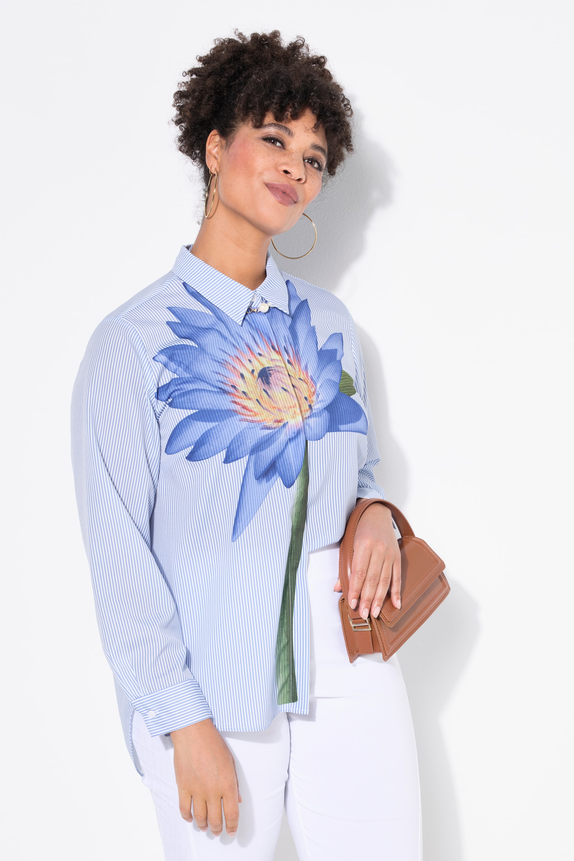 MIAMODA Damen große Größen Bluse Loose Fit Streifen Blüten Motviv 839472