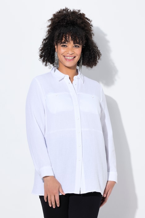 Blouse, A-lijn, mousseline, siernaden