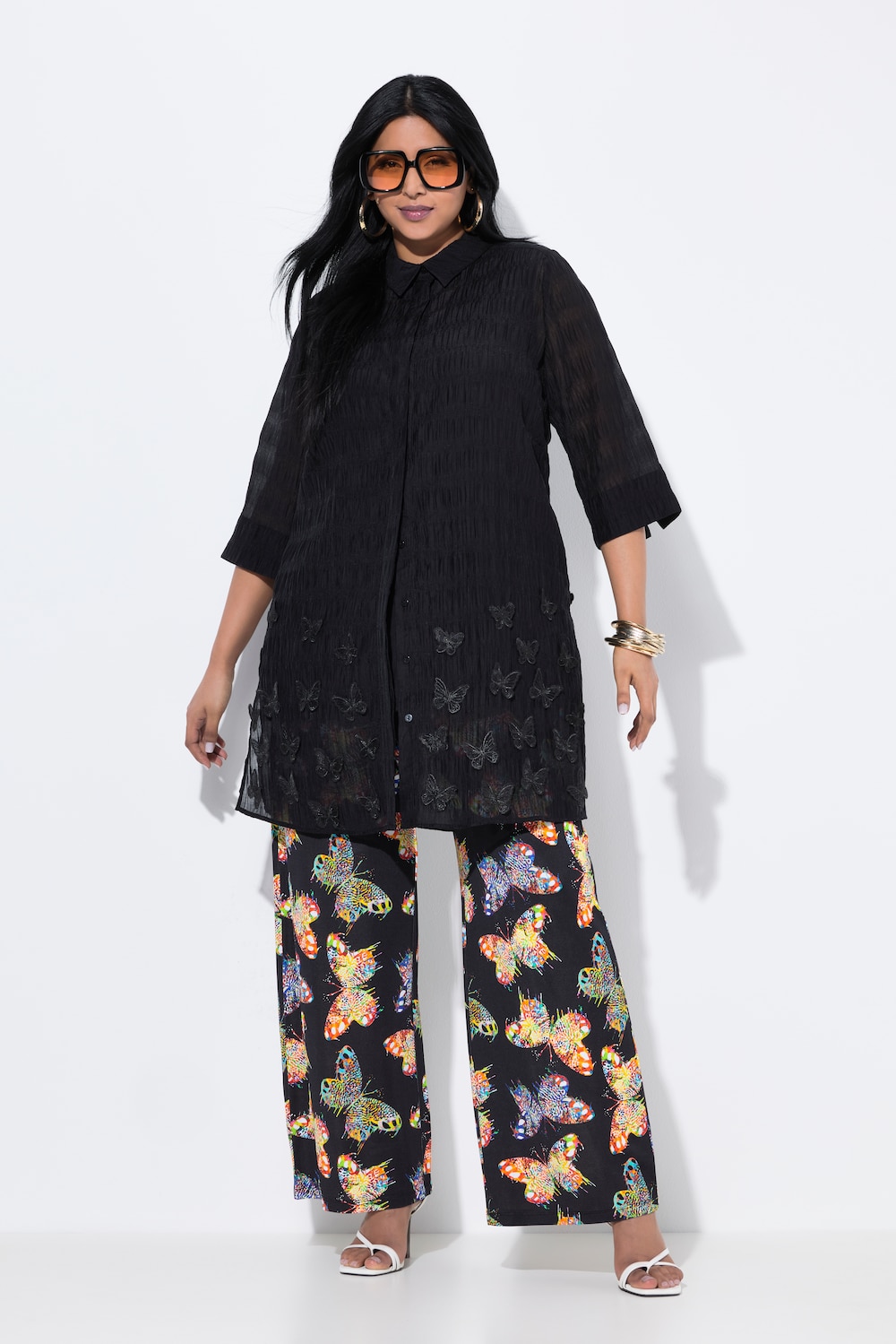 Große Größen Longbluse, Damen, schwarz, Größe: 50/52, Synthetische Fasern, Ulla Popken