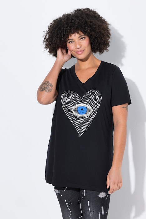 T-shirt, hart-oog met siersteentjes, korte mouw