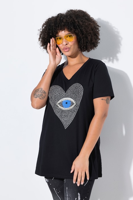 T-shirt, hart-oog met siersteentjes, korte mouw