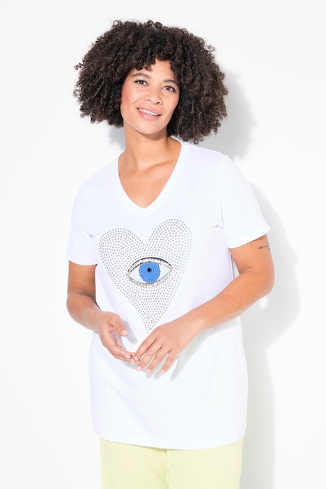 T-shirt, hart-oog met siersteentjes, korte mouw