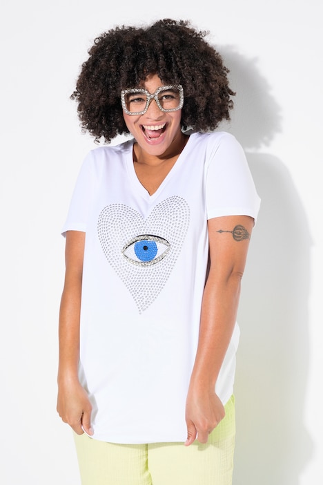 T-shirt, hart-oog met siersteentjes, korte mouw