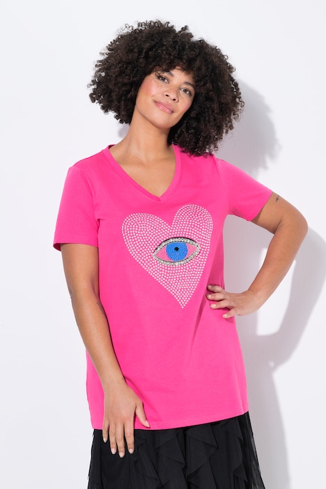 T-shirt, hart-oog met siersteentjes, korte mouw