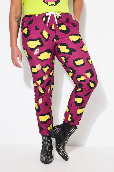 Joggingbroek, losse pasvorm, luipaardprint, kreukeffect