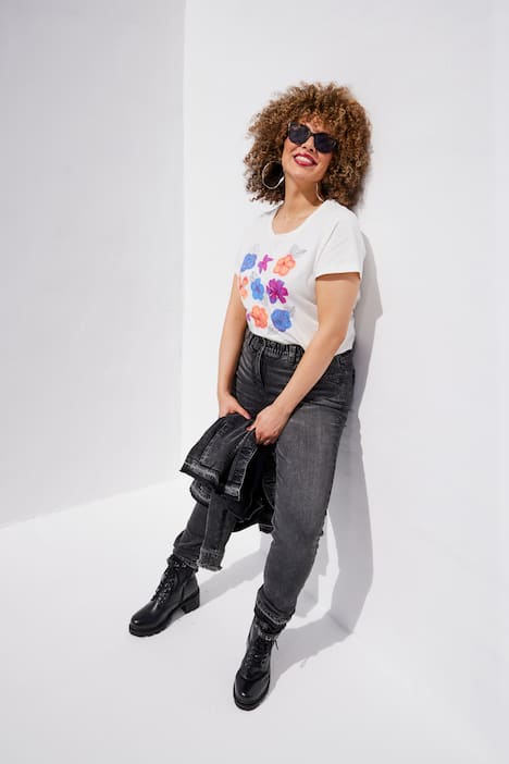 T-shirt, bloemen, A-lijn, ronde hals, korte mouwen