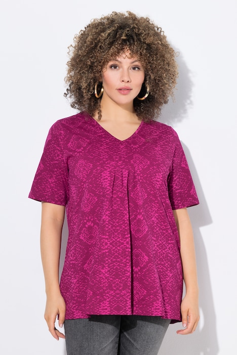 T-Shirt, Schlangenmuster, Biesen, V-Ausschnitt, Halbarm