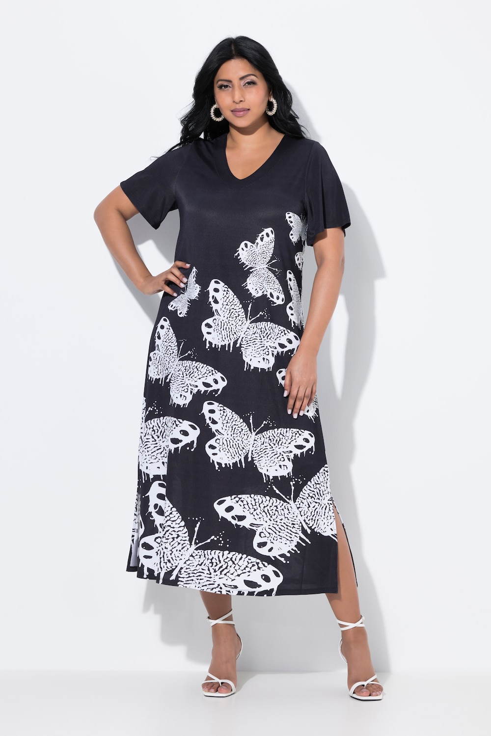 Große Größen Slinky-Midikleid, Damen, schwarz, Größe: 54/56, Viskose, Ulla Popken