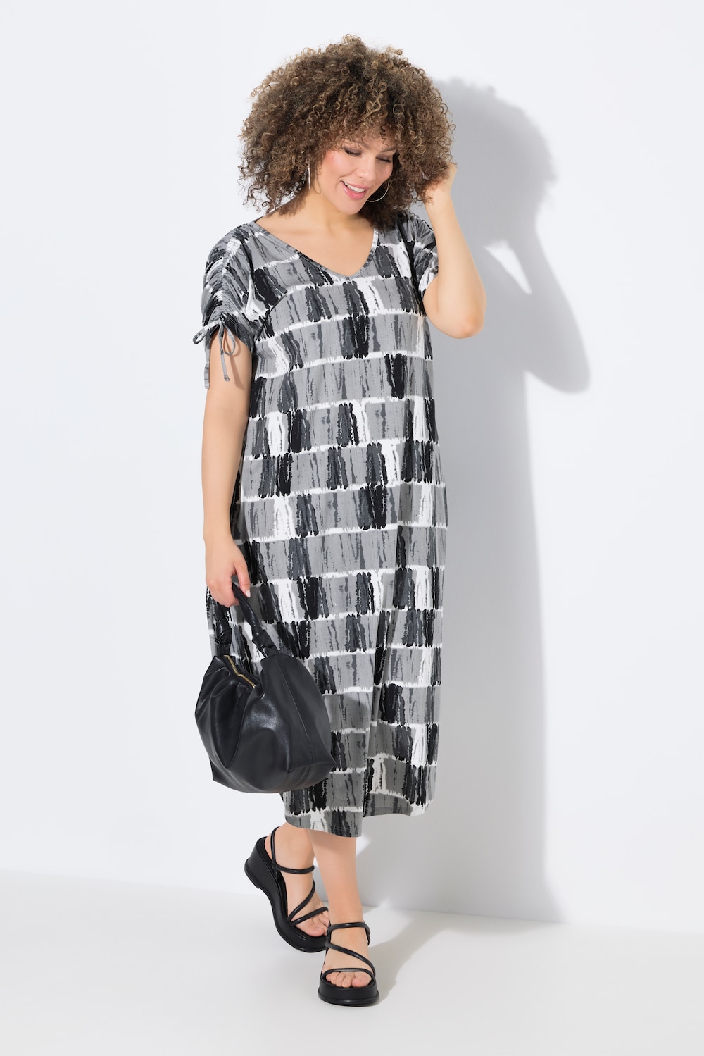 Große Größen Midi-Jerseykleidm Batikstreifen, Damen, grau, Größe: 58/60, Baumwolle, Ulla Popken