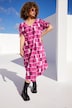 Jersey mid-jurk, batikstreep, V-hals, korte mouwen