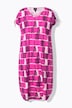 Jersey mid-jurk, batikstreep, V-hals, korte mouwen