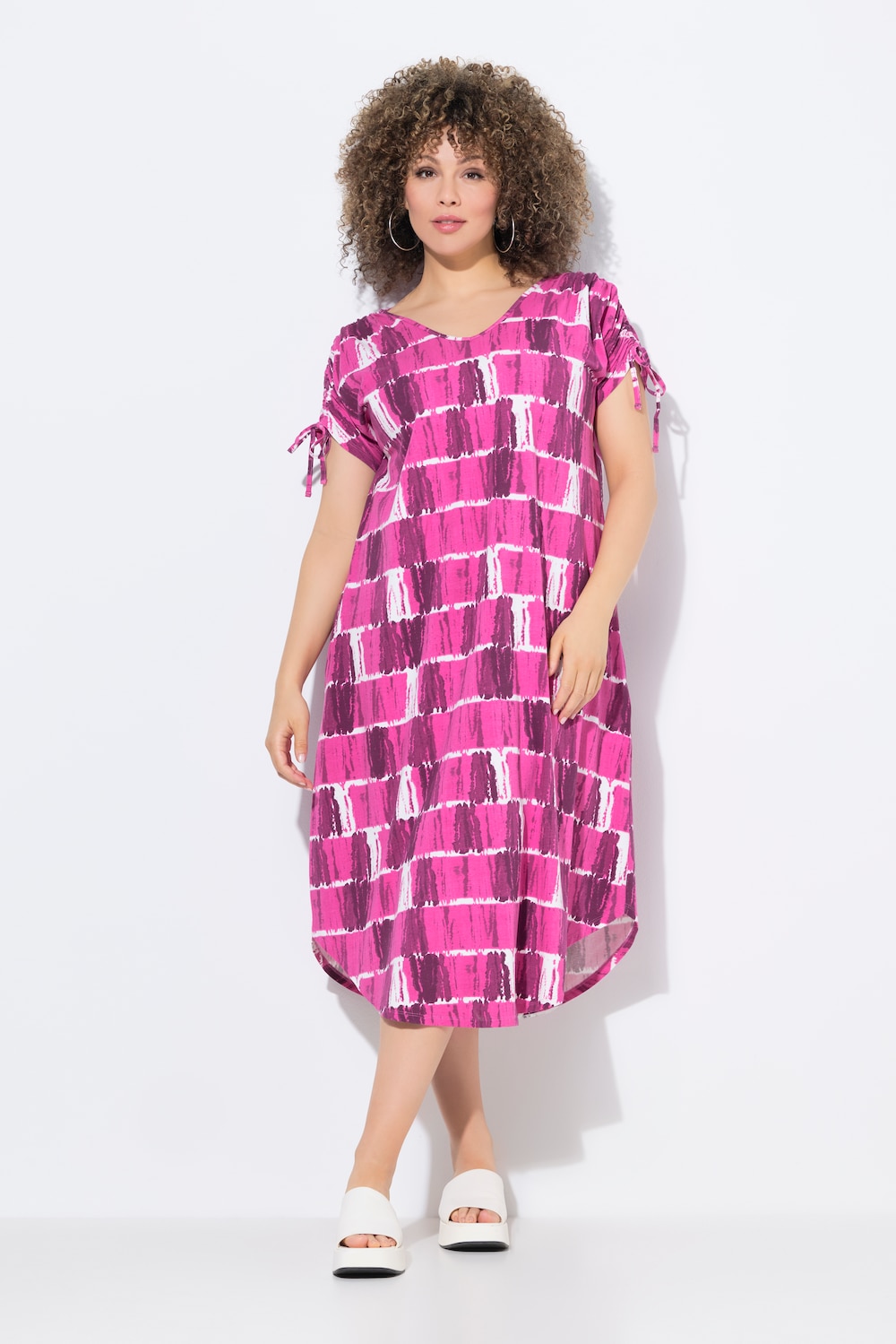 Große Größen Midi-Jerseykleidm Batikstreifen, Damen, rosa, Größe: 50/52, Baumwolle, Ulla Popken