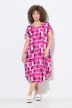 Jersey mid-jurk, batikstreep, V-hals, korte mouwen