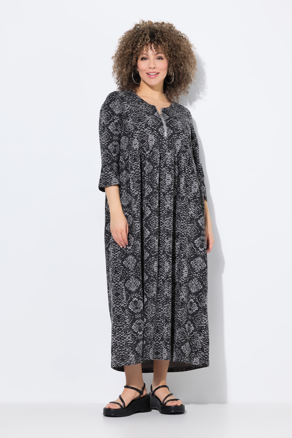 Große Größen Maxi-Jerseykleid, Damen, grau, Größe: 42/44, Baumwolle, Ulla Popken