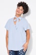 Bluse med sløjfe, A-form, satin, korte vingeærmer