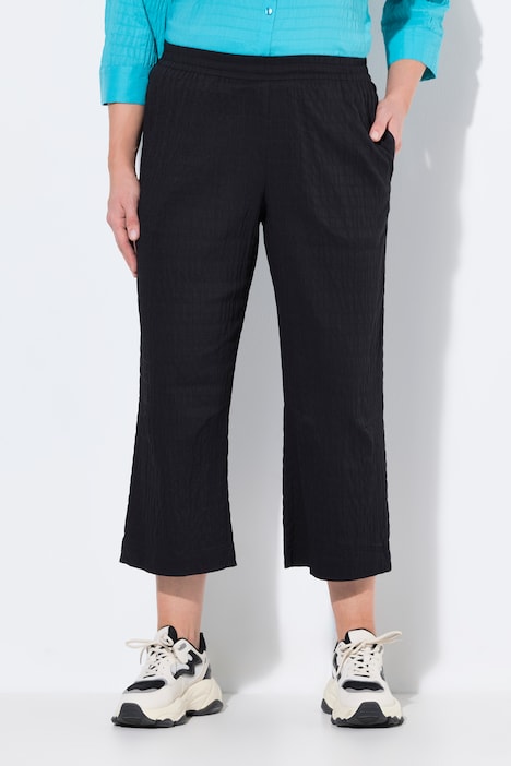 Textured Elastic Waist Cropped Pants