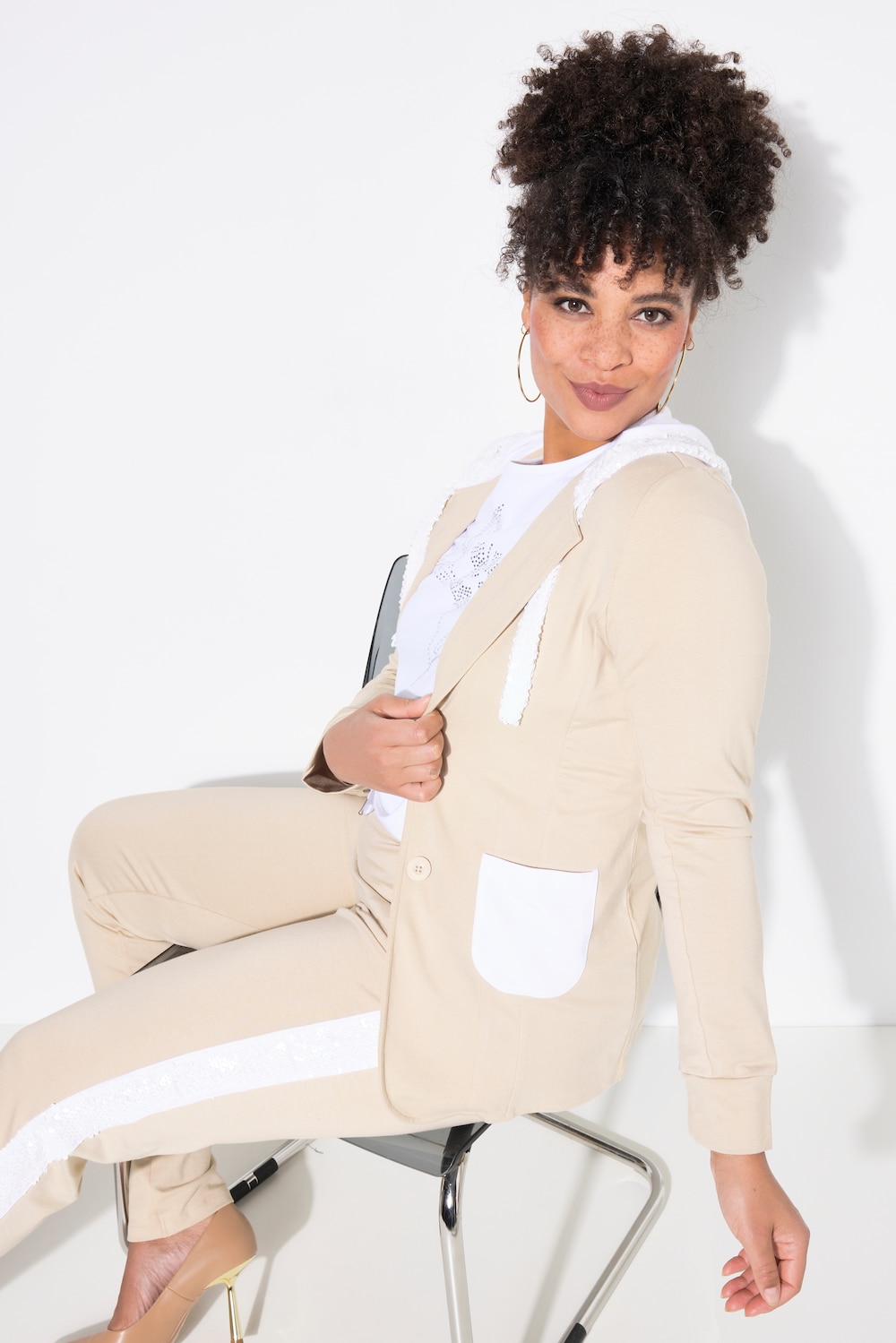 Jerseyblazer, Straight Fit, Kapuzen mit Pailletten