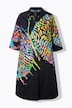 Robe midi motif papillon, manches 3/4 et col chemise