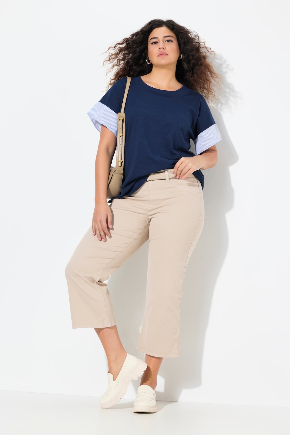 Große Größen Jeansculotte Mary, Damen, beige, Größe: 60, Baumwolle/Polyester, Ulla Popken