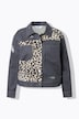Oversized distressed leopard insert jean jacket