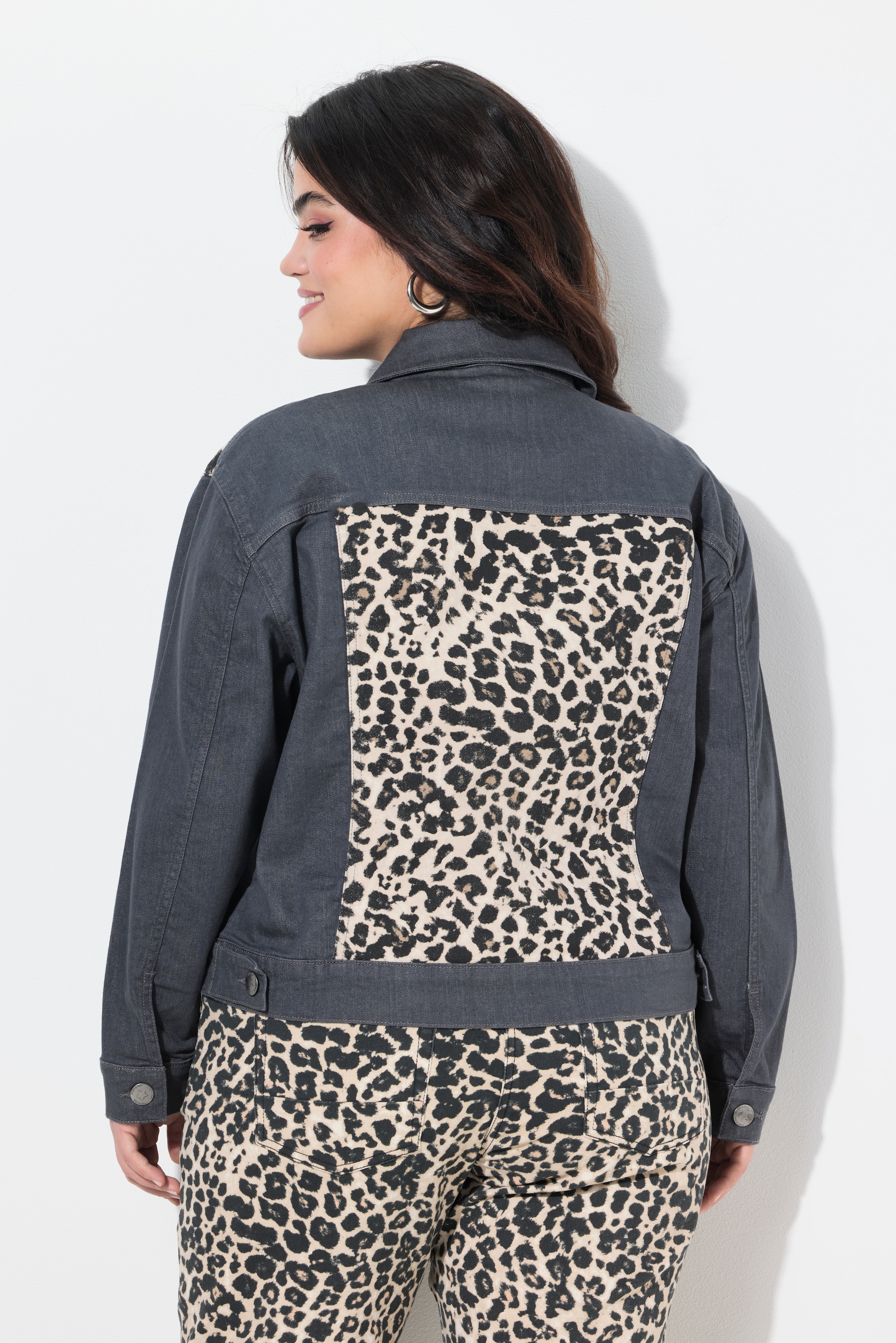 Angel of Style Damen große Größen Jeansjacke oversized Leo Einsätze