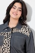 Oversized distressed leopard insert jean jacket