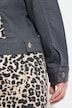 Oversized distressed leopard insert jean jacket
