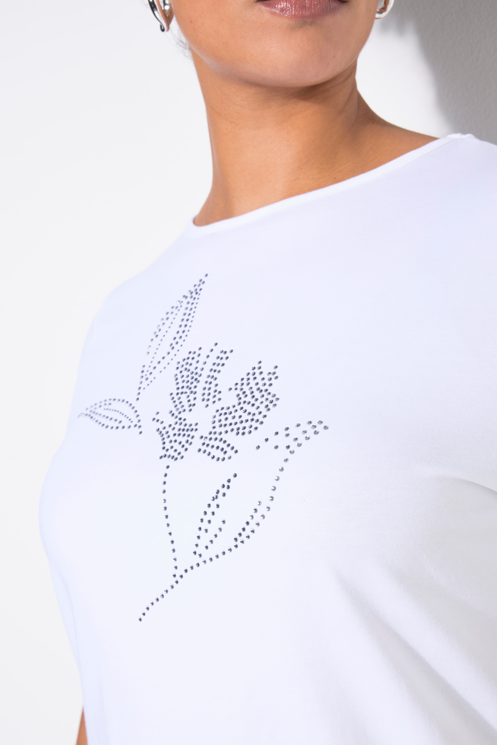 MIAMODA Damen große Größen T Shirt Ziersteinchen Blume Halbarm 839593