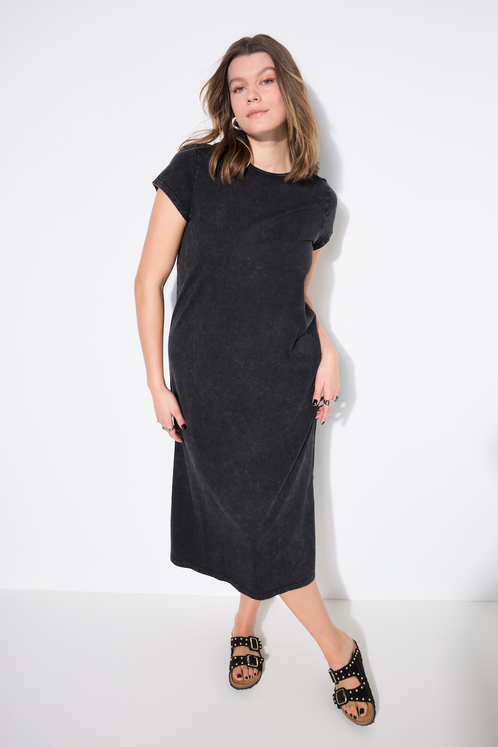 Große Größen Jersey-Midikleid, Damen, schwarz, Größe: 46/48, Baumwolle, Studio Untold