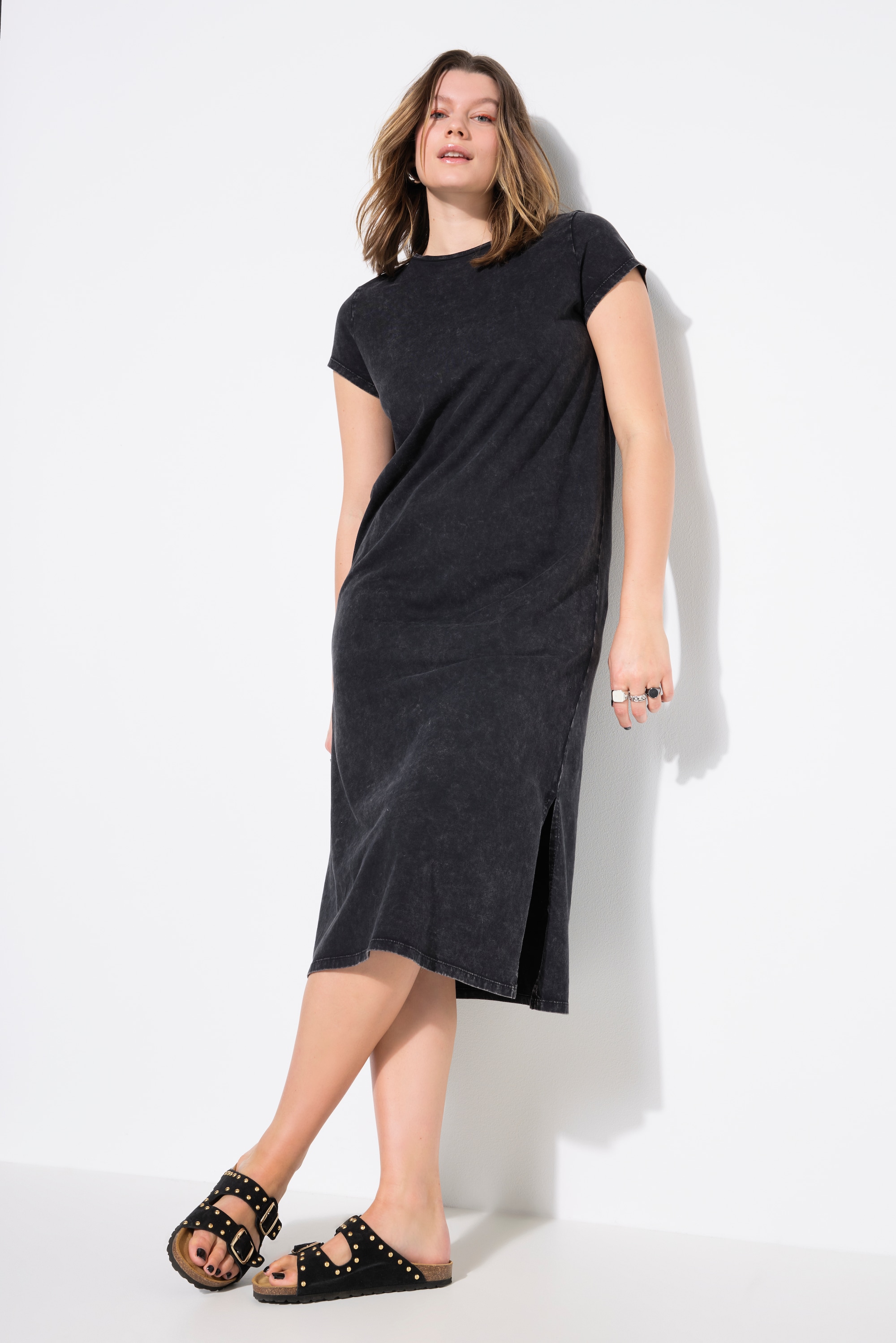 Studio Untold Damen große Größen Jersey Midikleid A Linie Acid Wash 839598