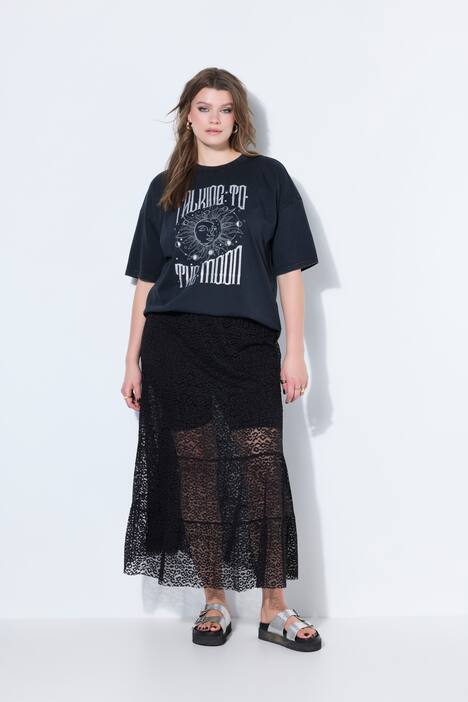 Kanten-maxirok, A-lijn, elastische tailleband, volants