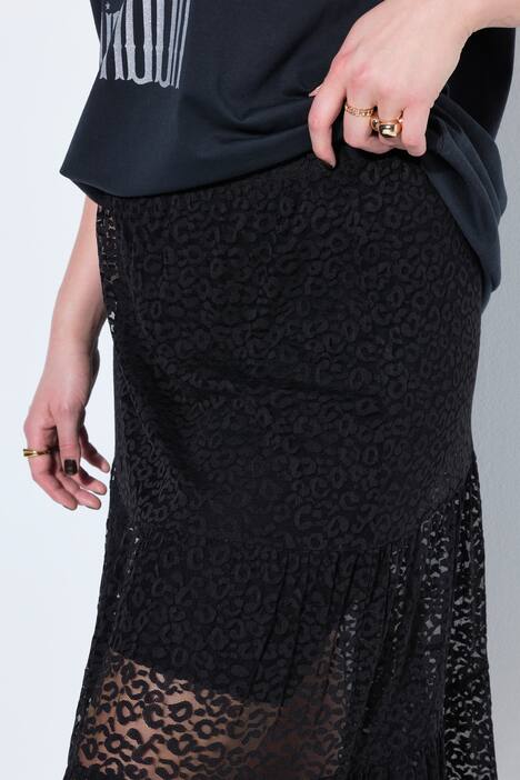 Kanten-maxirok, A-lijn, elastische tailleband, volants