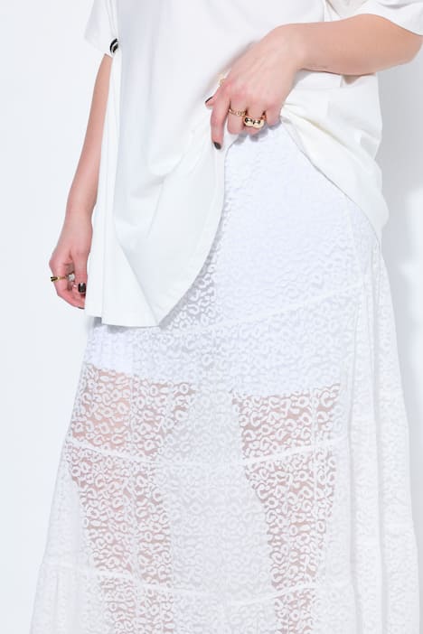 Kanten-maxirok, A-lijn, elastische tailleband, volants