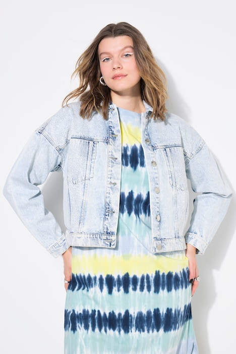 Denimjakke, oversize med glitternitter