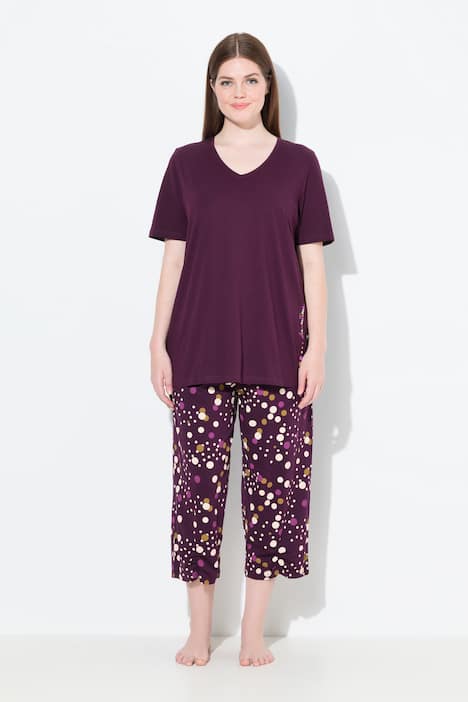 Pyjama, Punkte, V-Ausschnitt, Langarm, Taschen