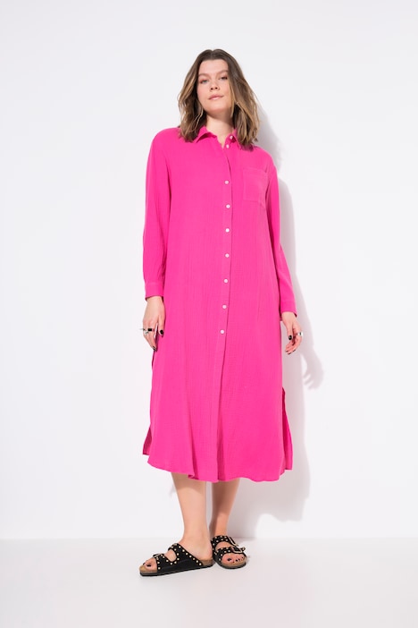 Robe-chemisier longue, col chemise et manches longues