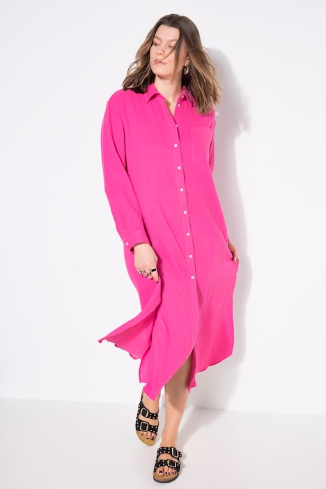 Robe-chemisier longue, col chemise et manches longues