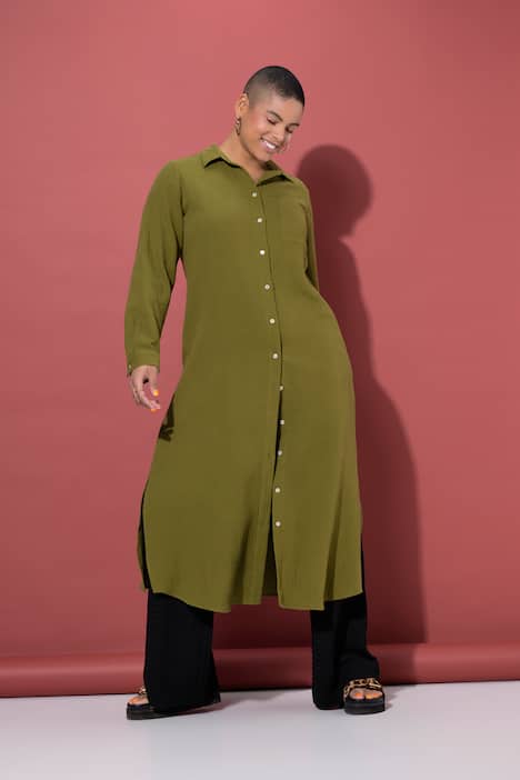 Mousseline-longblouse, overhemdkraag, lange mouw