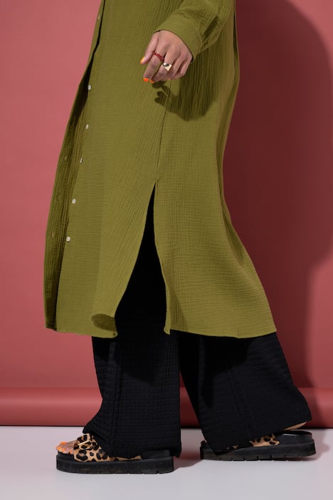 Mousseline-longblouse, overhemdkraag, lange mouw