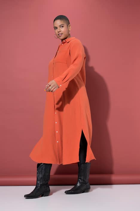 Mousseline-longblouse, overhemdkraag, lange mouw